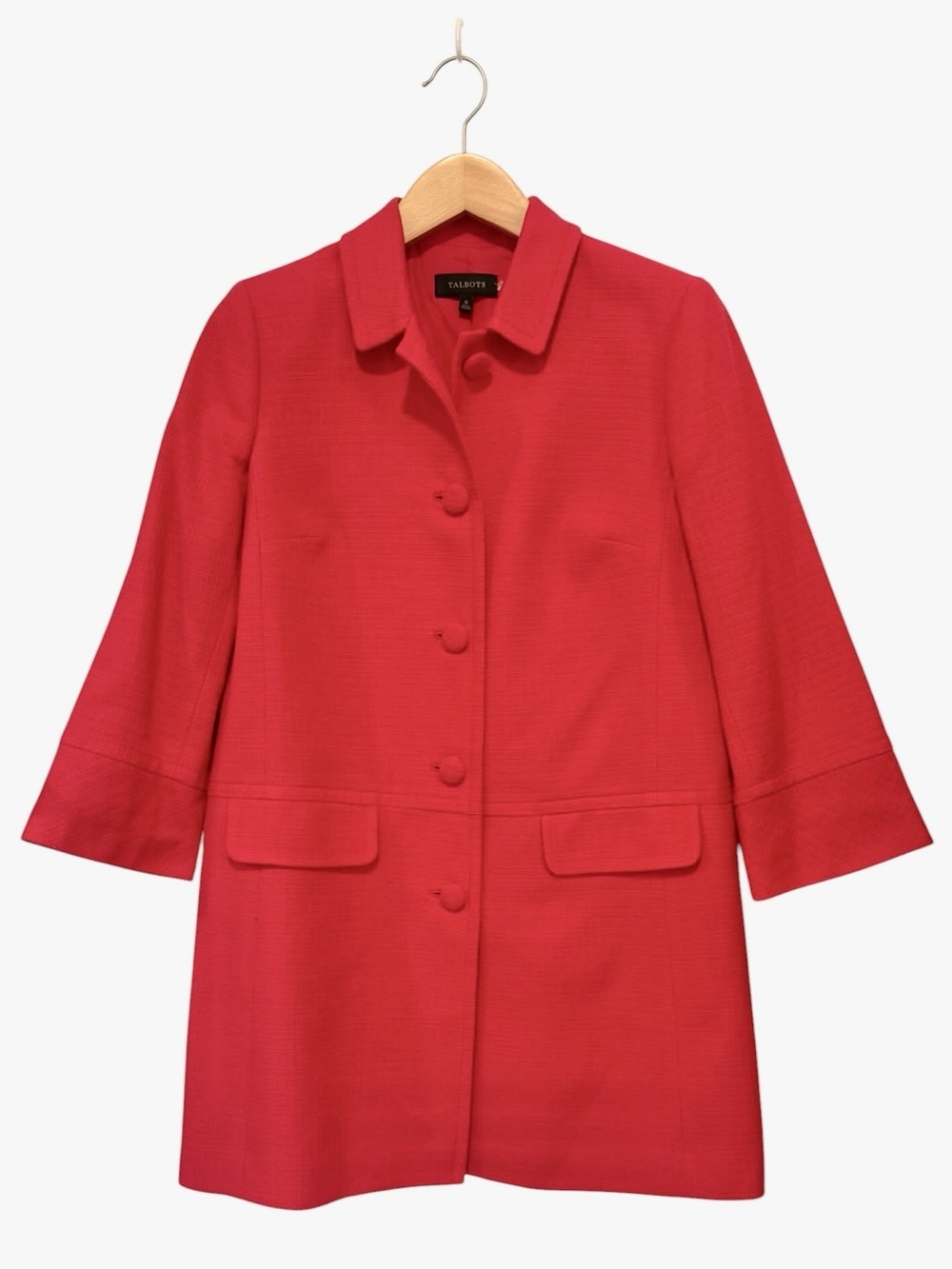 Talbot’s Pink Fuscia Classic Twill Tweed Textured Midi Trench Coat Size 12
